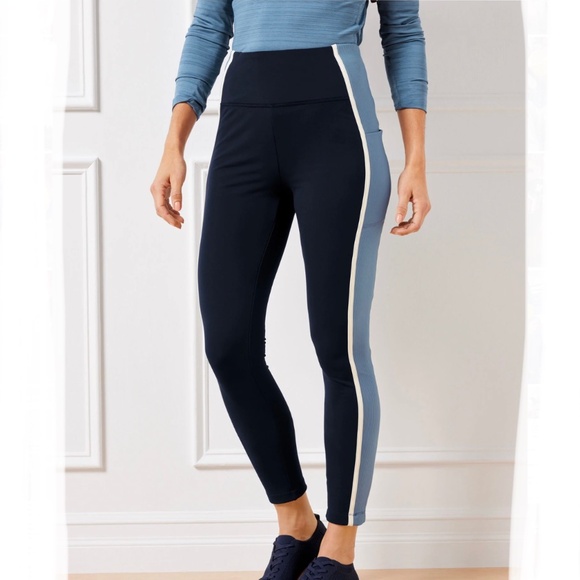 T By Talbots Indigo Blue Luxe Fleeceback Colorblock Full Length Leggings SizeXLP - Picture 2 of 11